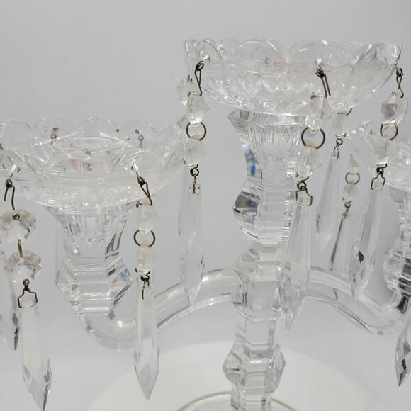 VINTAGE 3 Candle Crystal‎ Candelabra 11" Tall Bohemian Pendant Drops Fluted Base - Picture 12 of 16